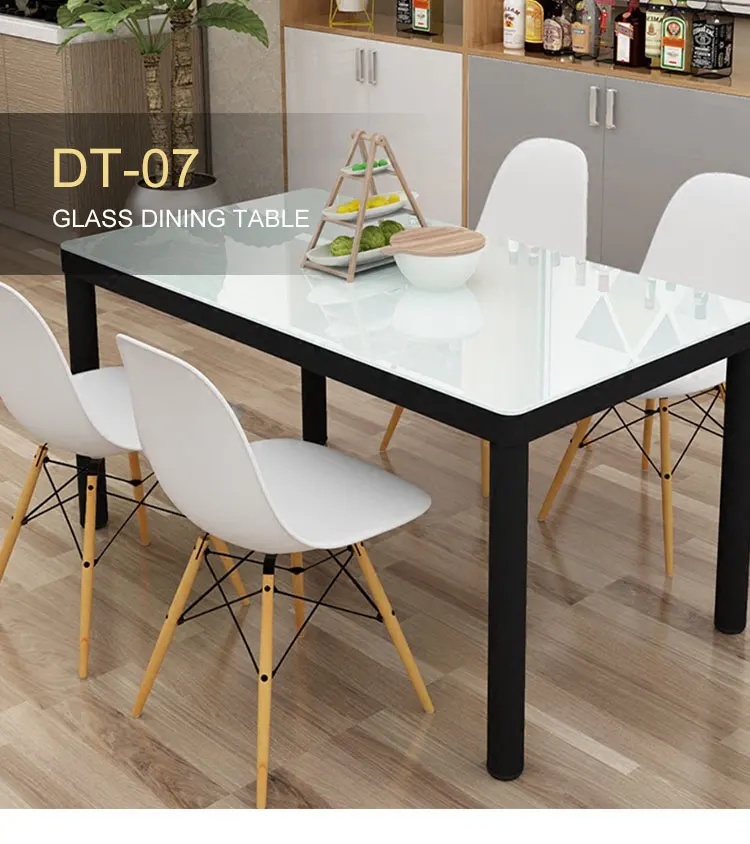 Cheap Glass Dining Room Set Metal Leg Tempered Glass Dining Table 4