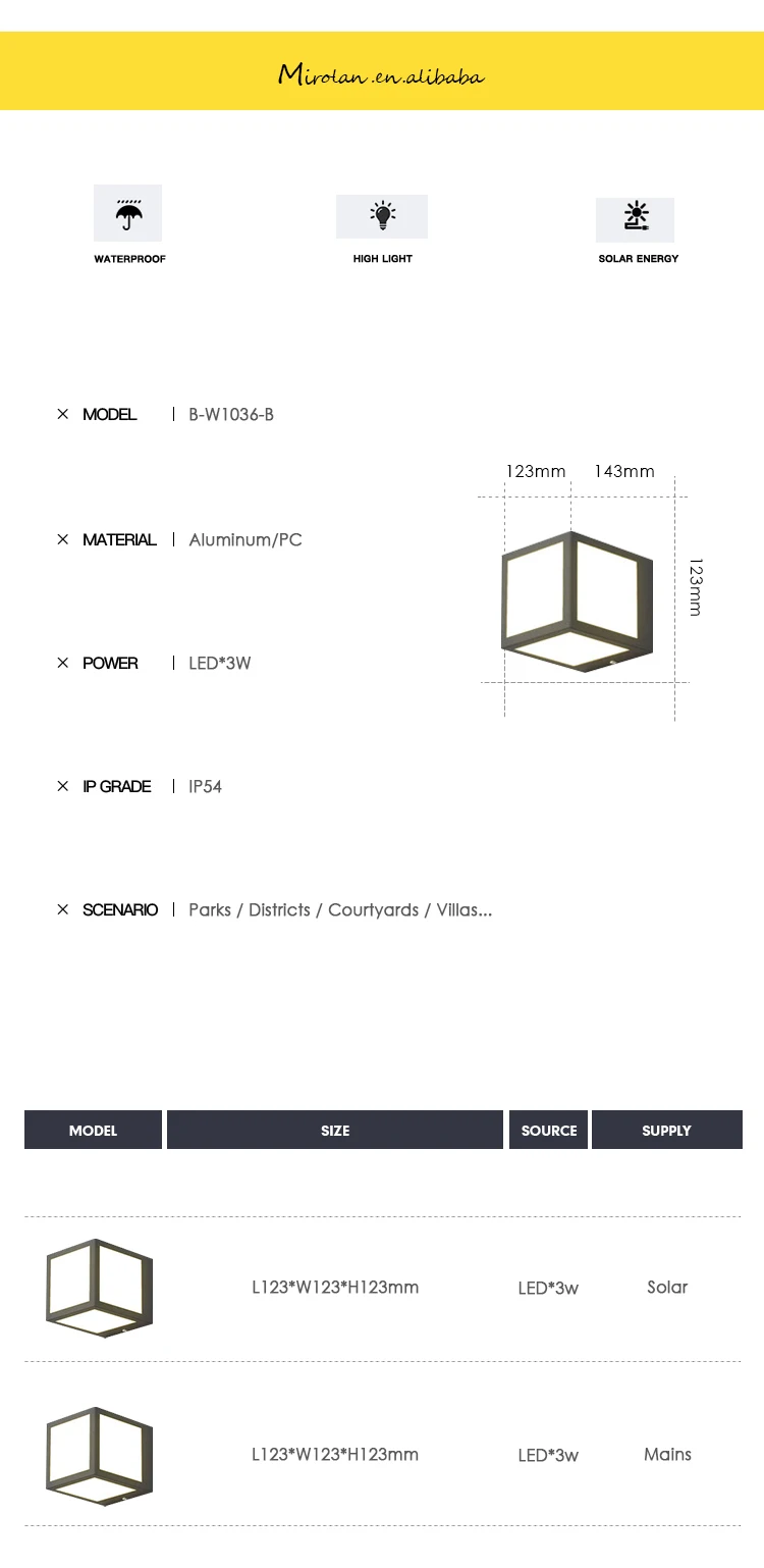 2020 amazon bestsell IP54 3/5W led outdoor wall light Solar waterproof courtyard wall lamp Cube landscape lights