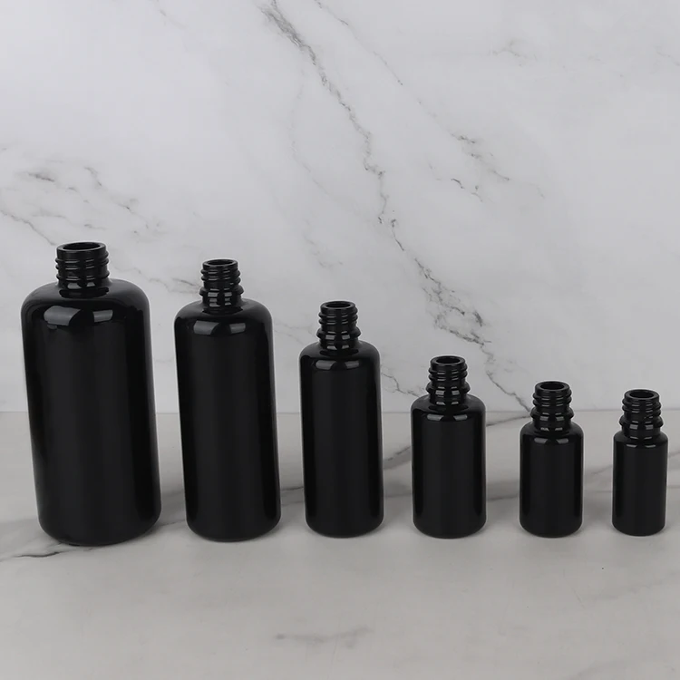 Customized empty essential oil glass 200ml 100ml 50ml 30ml 15ml 10ml cosmetic black  packing dropper bottle supplier