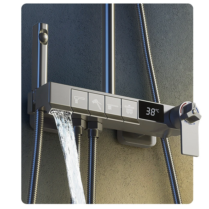 Rovate Wall Mounted Gun Gray Piano Bath Shower System Brass Bathtub