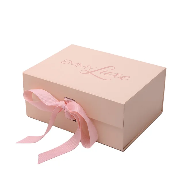 Custom Pink Luxury Recycle Cardboard Handmade Folding Cosmetic Gift Packaging Paper Box With Ribbon Buy Fancy Foldable Luxury Recycled Gift Packaging Custom Flat Folding Box With Ribbon Handle Custom Printed Luxury Black Paper