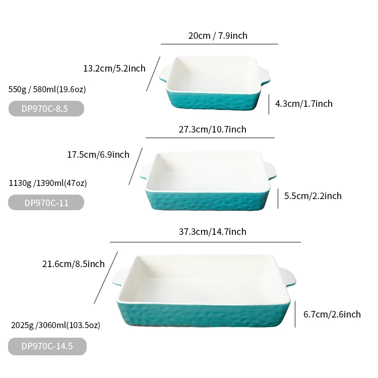 Modern Ceramic Rectangular Casserole Baking Dish Tray Bakeware Set