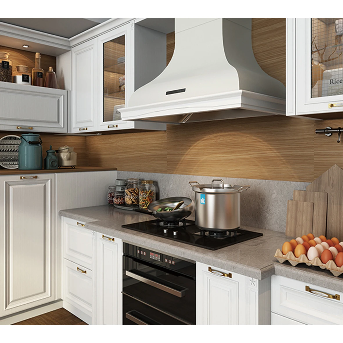 New Design Kitchen Cabinet Wood Veneer Kitchen Cupboard With Island