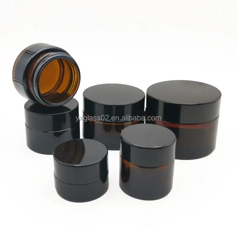 Supplier amber empty round face cream glass jar with screw lid package container 5g10g15g20g30g50g60g100g supplier