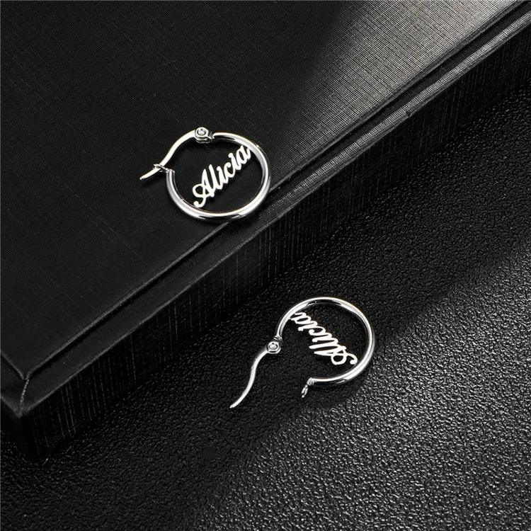 Fashionable Jewelry Stainless Steel Silver Hoop Earrings Custom Letter Name Earring for Women Gifts
