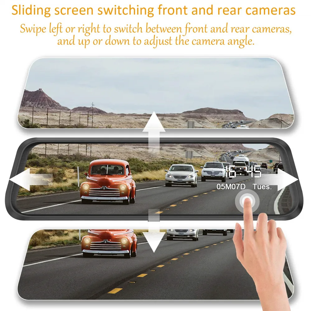 9.66" IPS Touch Screen 1080P Rear View Mirror Car Camera