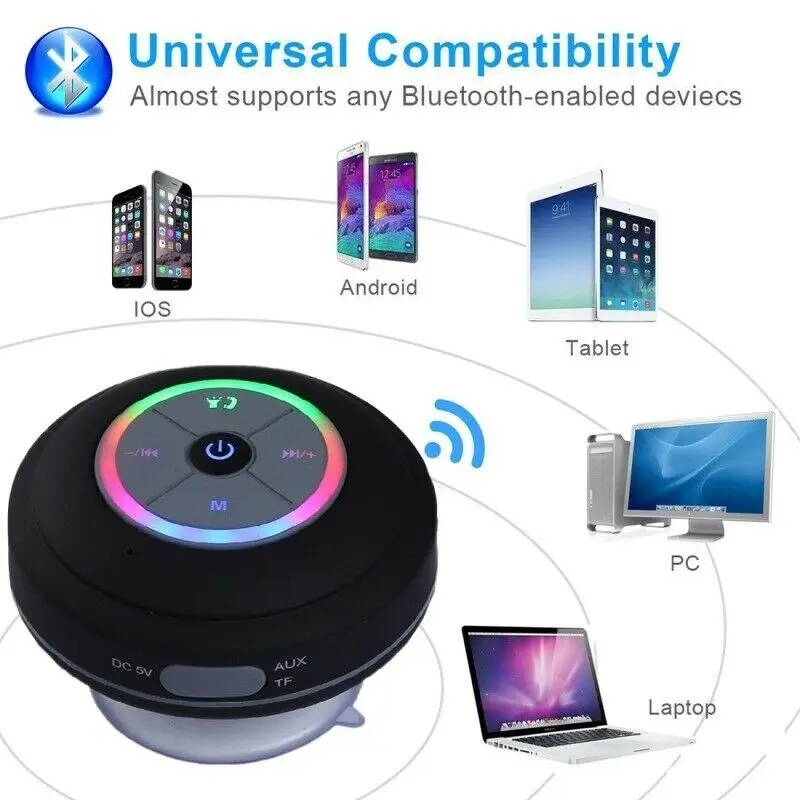 sucker bathroom waterproof wireless speaker with led light and handsfree - ANKUX.COM