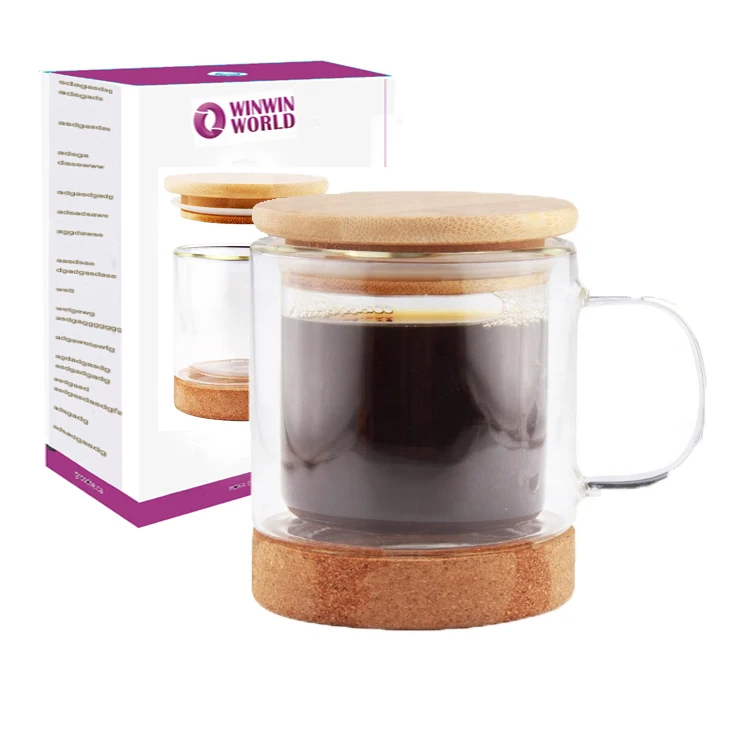 New Arrival Double Wall Borosilicate Glass Coffee Mug With Cork Base And Bamboo Lid 250ml,Cork