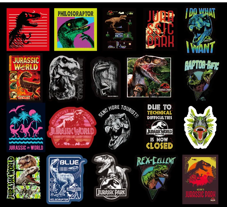 50 Skateboard Danger Jurassic Park Jurassic World Stickers lot Laptop Boys Gifts 