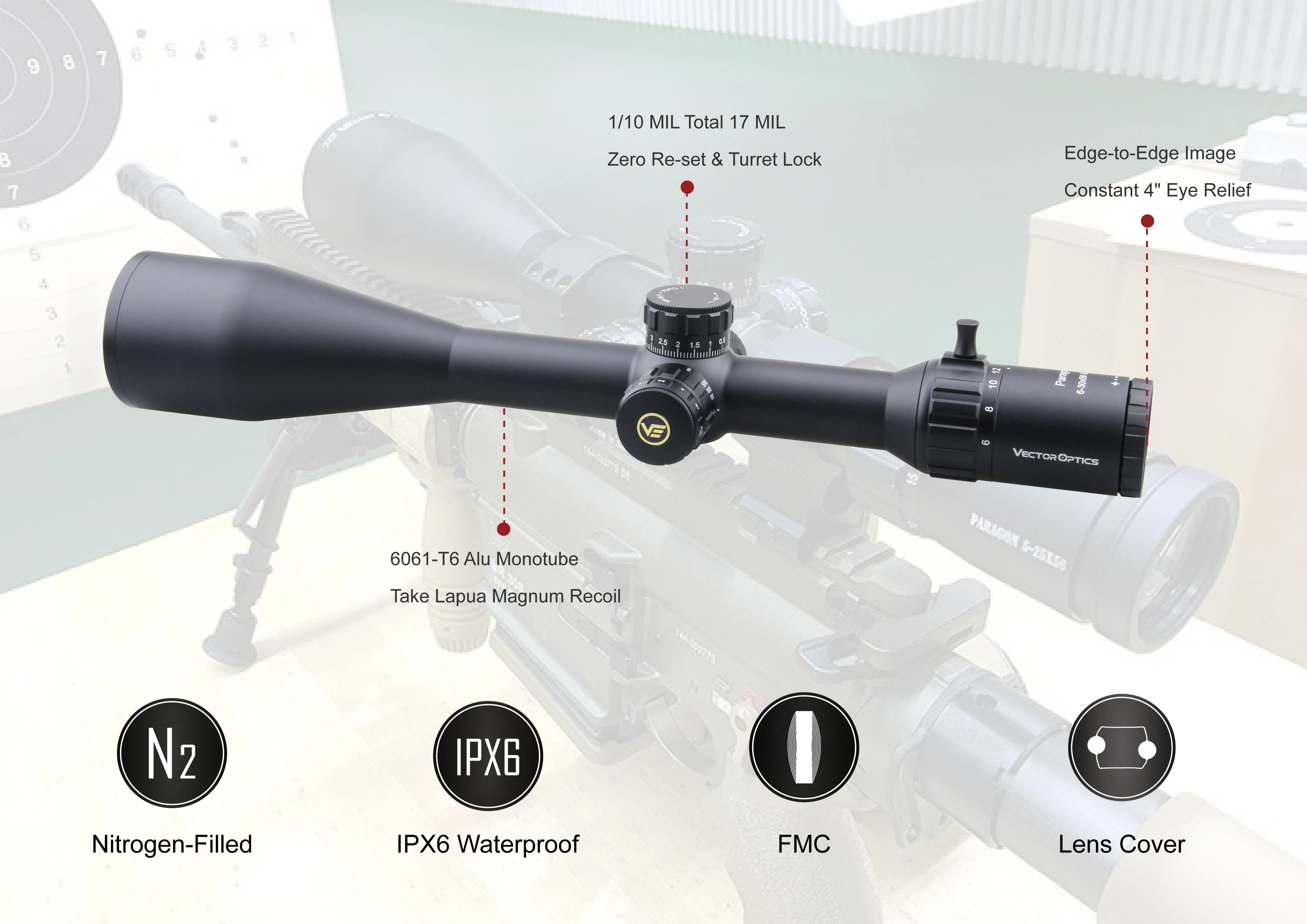 Vector Optics Paragon Genii X Sniper Long Range Shooting Tactical Rifle Scope Mil W