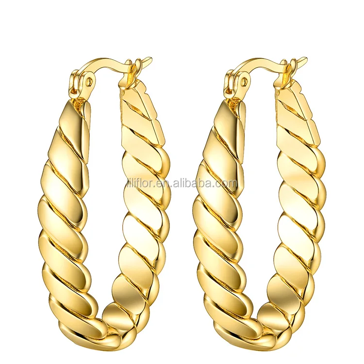 

High Quality 18K Gold Plated Stainless Steel Big Round Twist Rope Hoop Earrings For women Jewelry EM181065