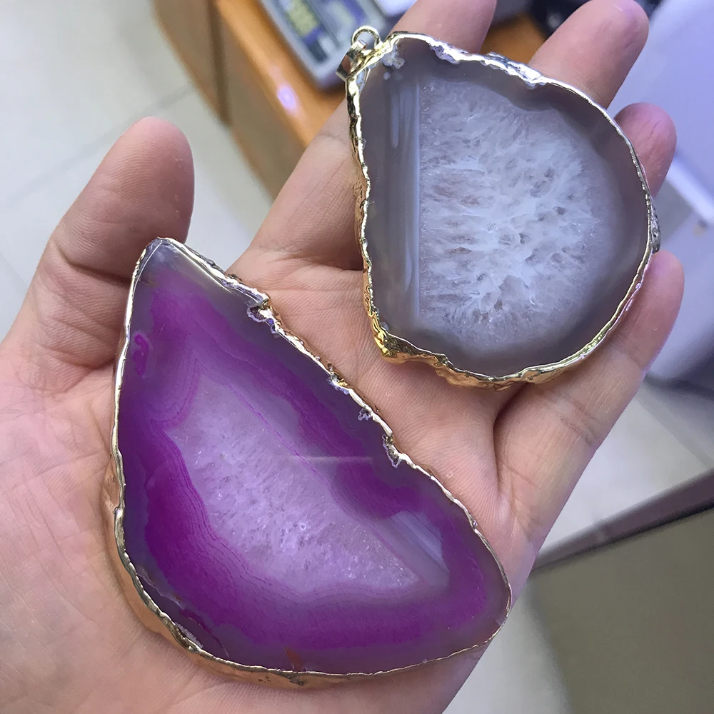 天然不规则玛瑙切片,混合颜色玛瑙杯垫与金或银边