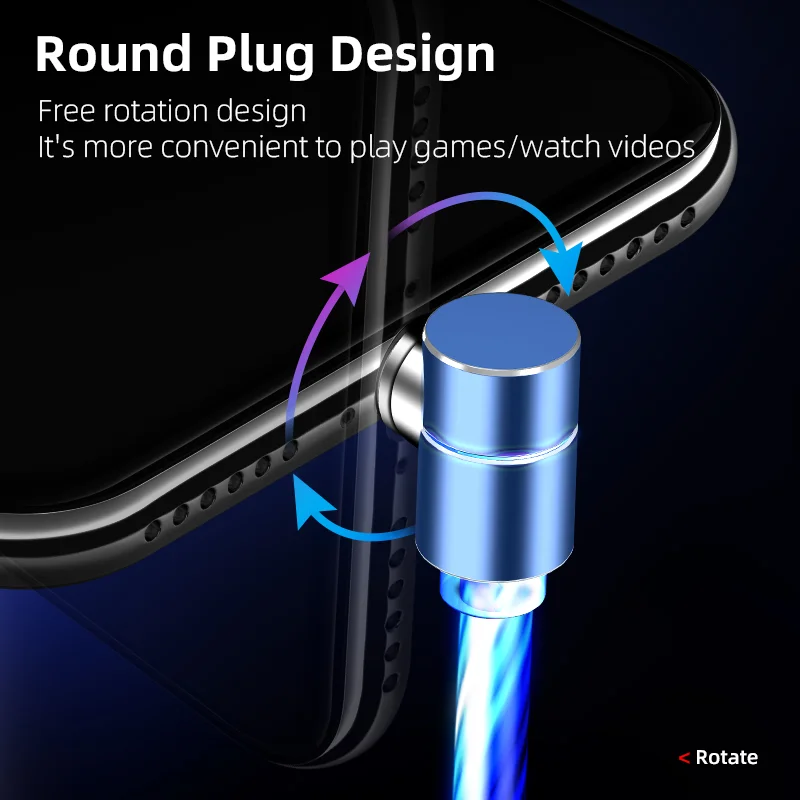 ZICAS Cheap Price For Apple Flowing Light LED Magnetic Charging Cable Mobile Magnet USB Cable Streamer Phone Charger - ANKUX.COM