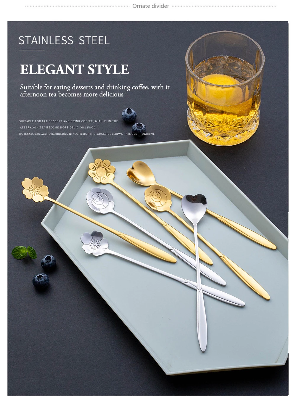 Tea Coffee Mixing Spoon Gold Spoon Long Handle Dessert Stainless Steel