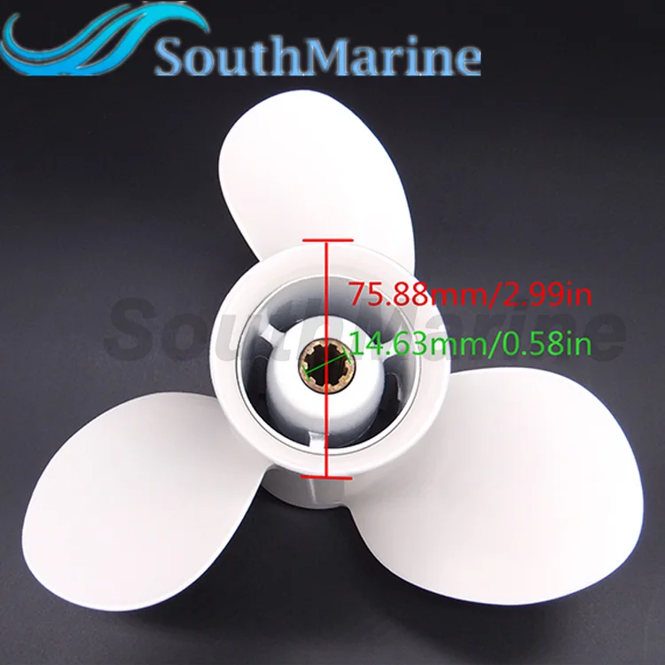 RETYLY Ship Engine Outboard Propeller 3-Bladed Rotary Paddle 683-45941-00-El 9 1/4 X 12 For 9.9-15Hp Aluminum 8 Spline Tooths Diameter 235Mm White 3 
