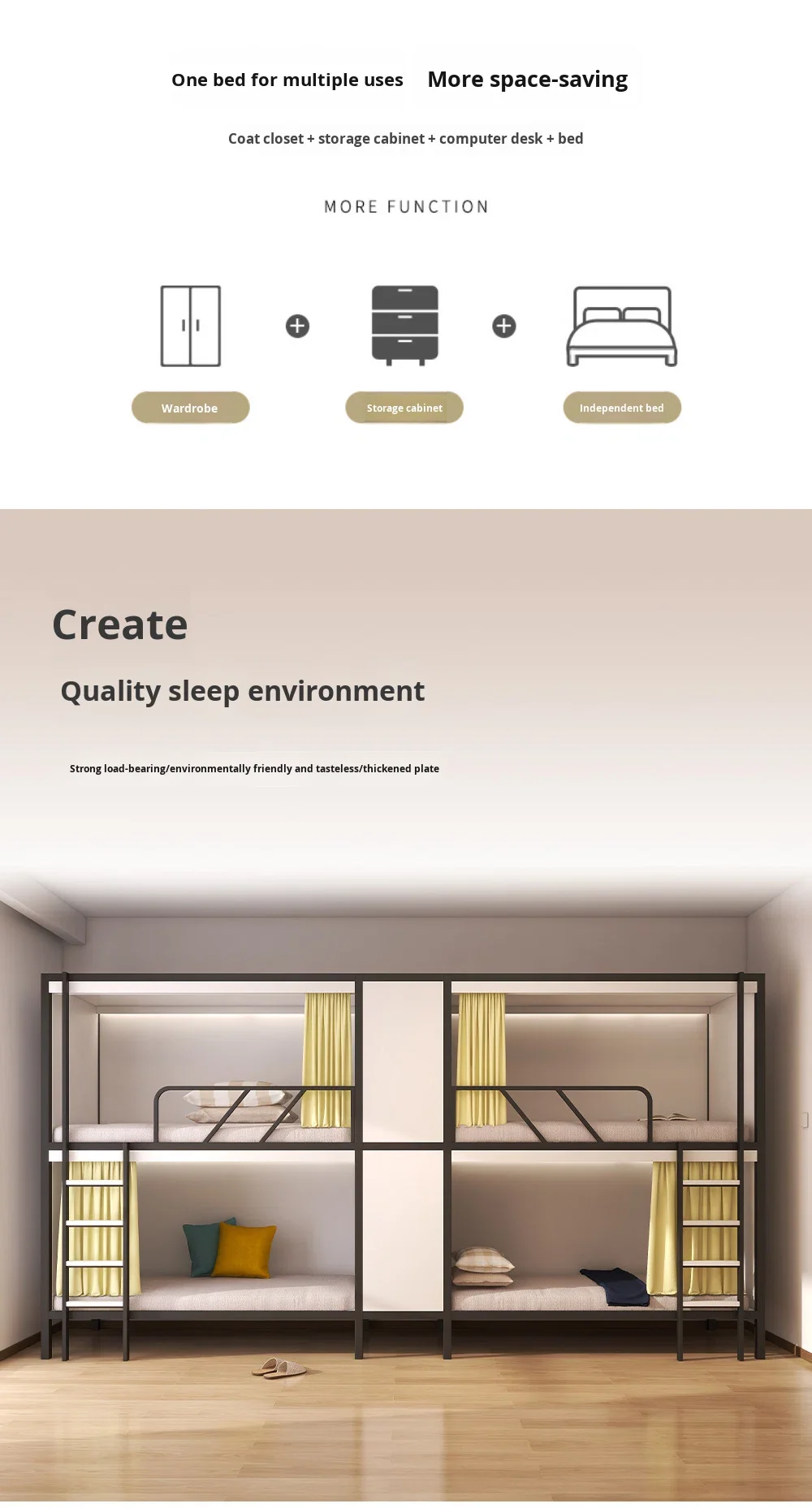 product custom free 3d design service space capsule apartment iron bed dormitory student school double decker bunk bed for adult-8