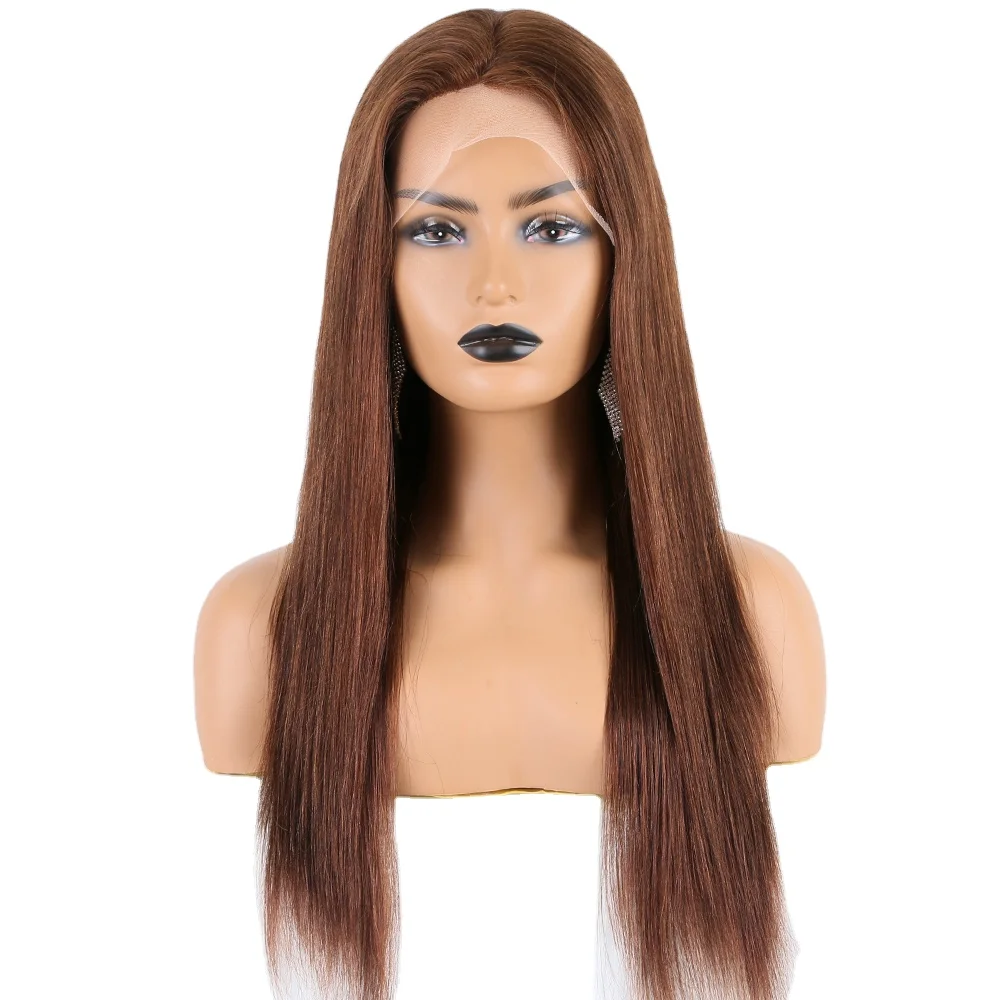 棕色处女欧洲雷米人发透明蕾丝全蕾丝假发隐形法式结自然薄皮假发