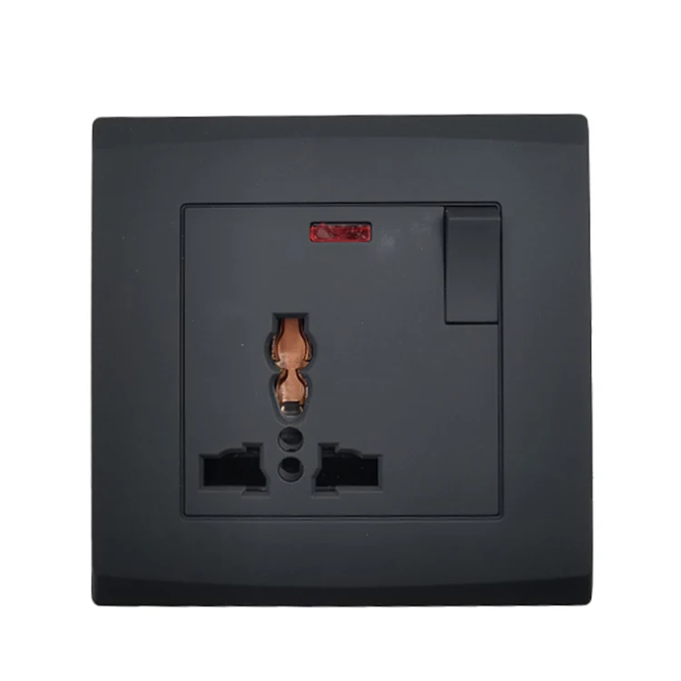 Universal China Factory Good Quality Switch Socket Wall 13A Black Panel Modern Electric Power Switch Double Socket With Neon