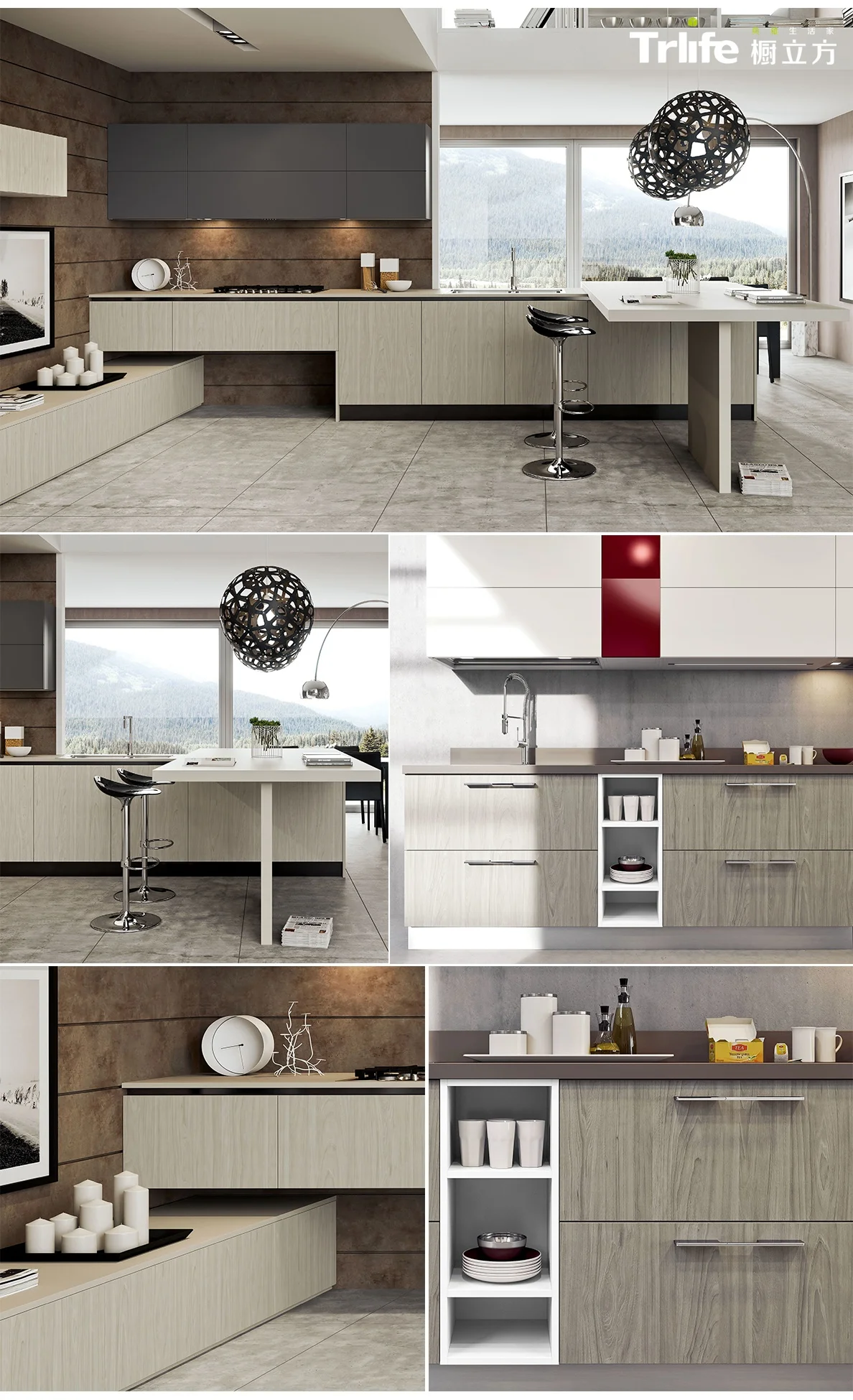 Guangdong furniture modern wood grain laminate kitchen cabinets