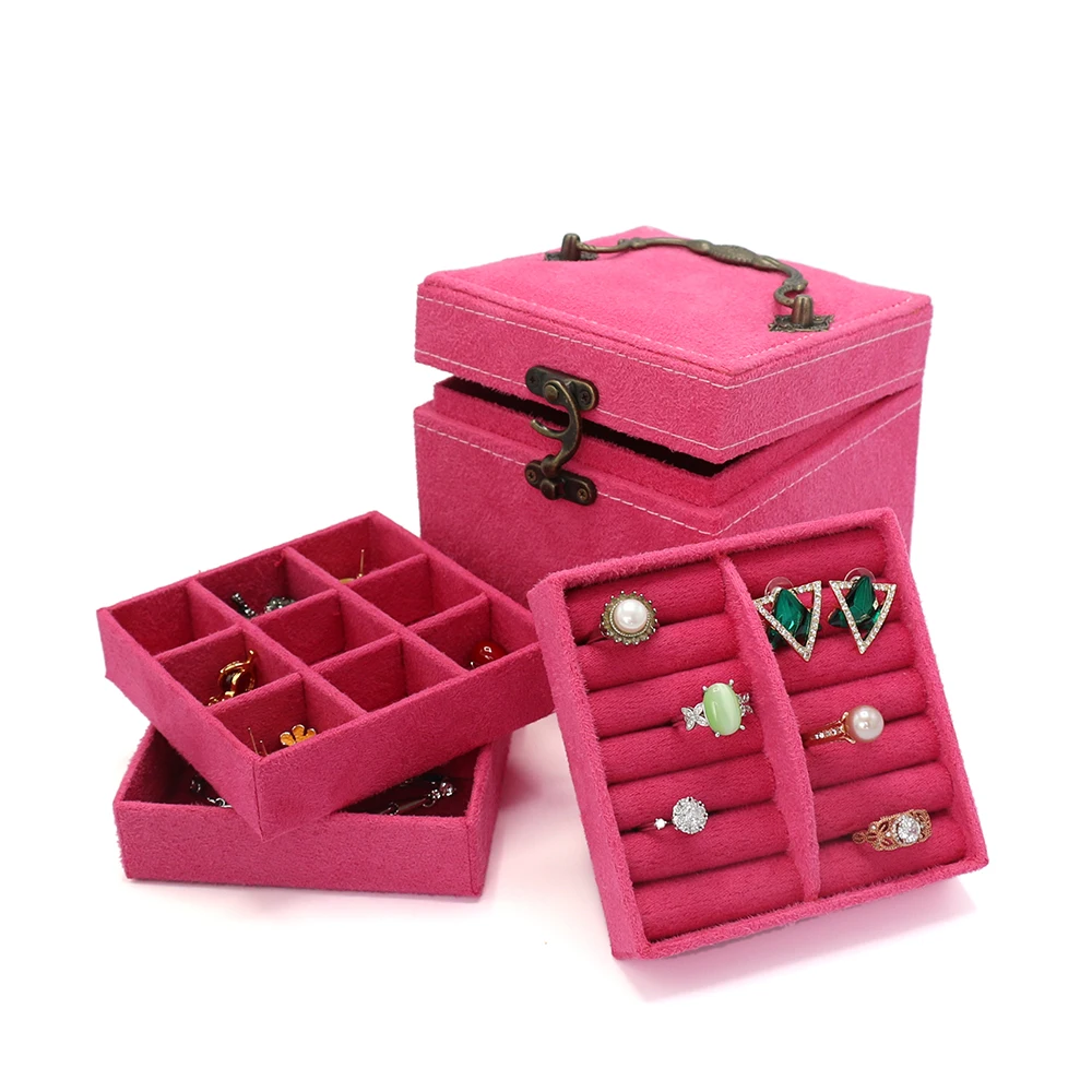 Hot Brand Fashion Flocked Fabric Jewellery Collection Boxes For Jewelry