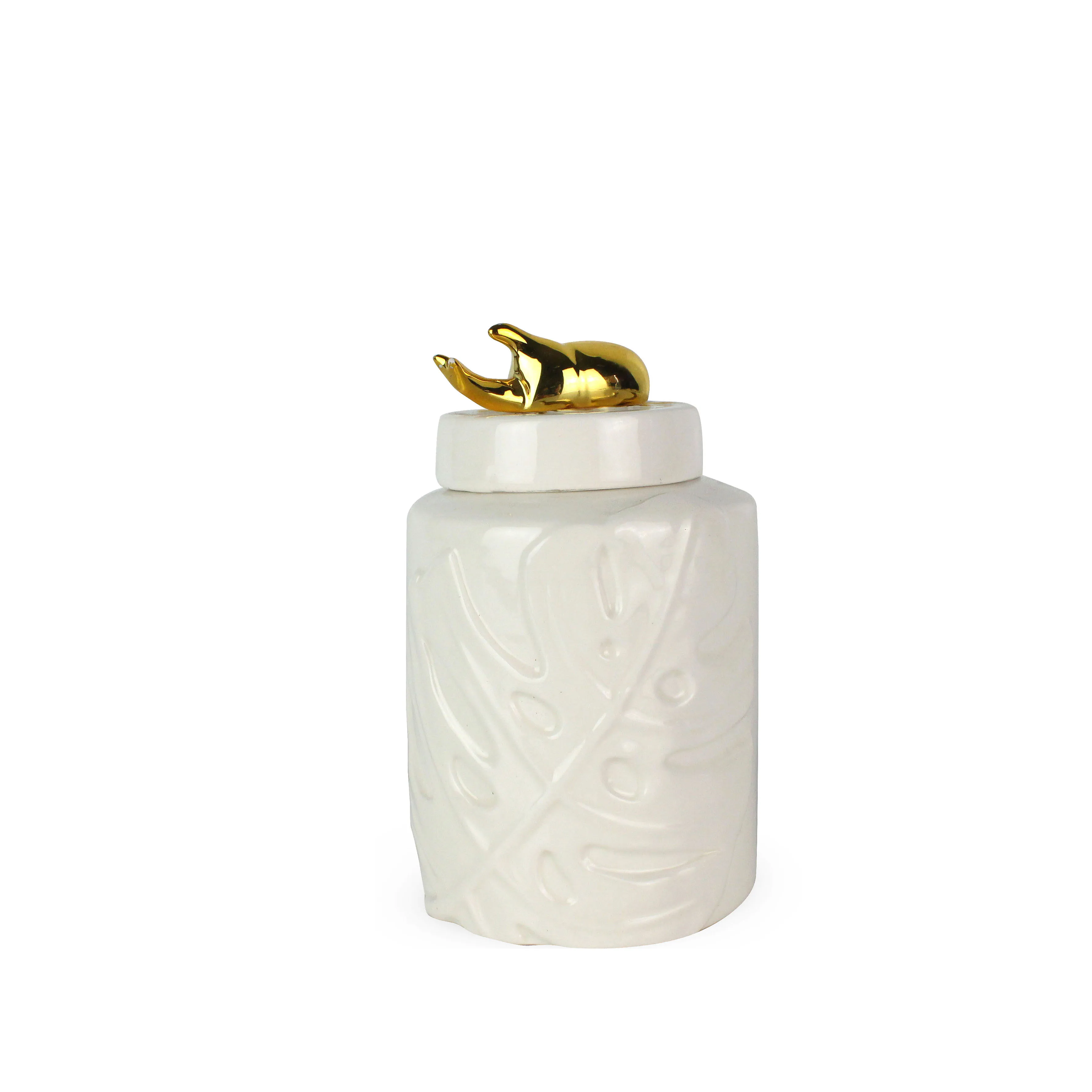 Jar Home Decoration White Emboss Ceramic with Insect Handle 30% Deposit Avalaible SGS/BSCI/SEDEX 300 supplier