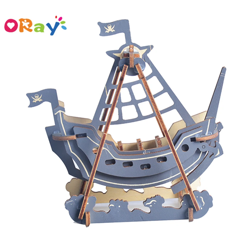 3d Pirate Boat Woodcraft Construction Kit Ship Diy Wooden Model Puzzle Educational Jigsaw Toy