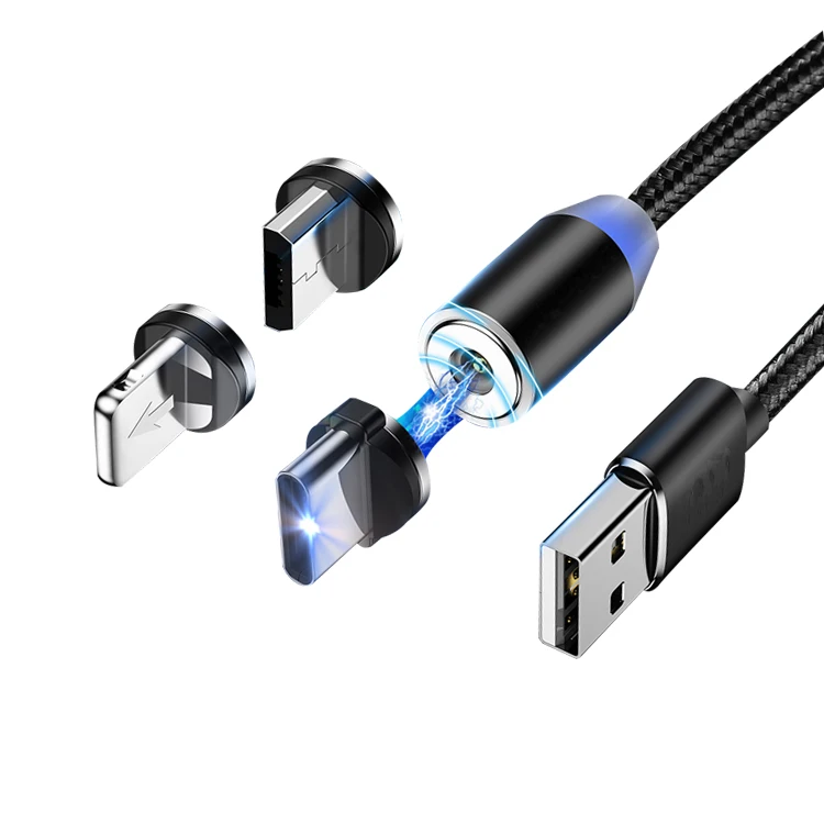 
High Quality 1M 2M Magnetic USB Fast Charging Cable 3 in 1 Type C Micro USB Magnet Charger Data Cable for Mobile Phone for IOS 