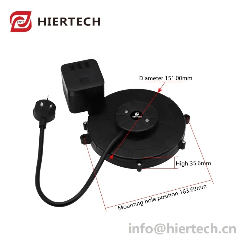Hiertech Retractable Cable Reel With Usb Cable Reel Socket Customized