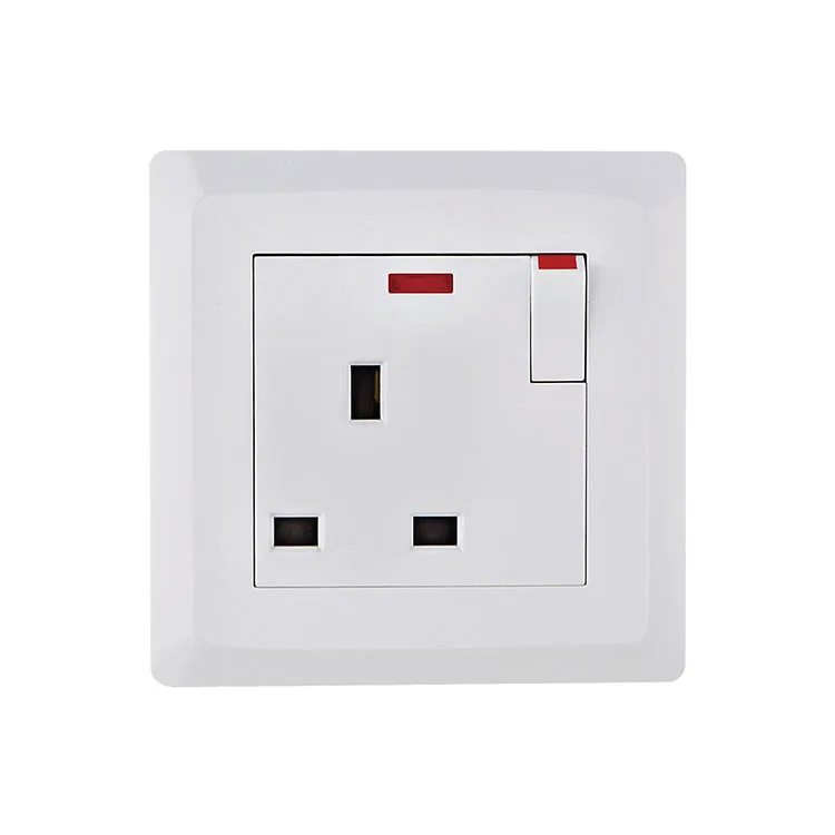 VNX Good Quality UK Switch and Socket PC Plate British Standard White Color 3pin 250v 15a Electric Wall Socket With 1gang Switch