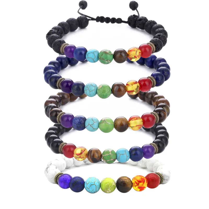 Adjustable Natural Stone Beads Yoga Valconic Healing Energy Lava Stone ...