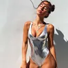 Factory Manufacturers Small Orders Women Bikinis Sexy Girl Shiny One Piece Glitter Swimwear