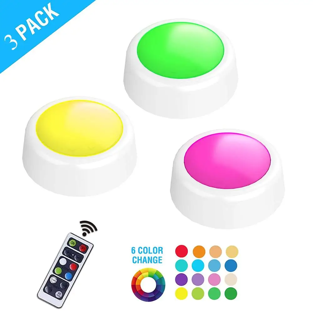 3PACK RGB Wireless led Rechargeable puck Light for Closet with remote