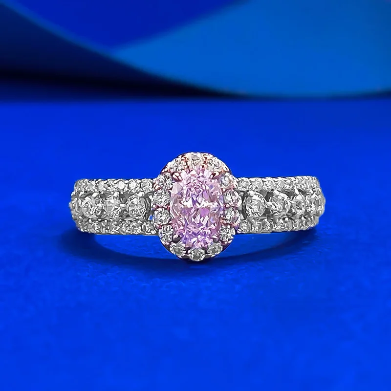 S925 Silver High Lab Diamond 4*6 Pigeon Egg Ring Pink Diamond Yellow Diamond Fine Rings
