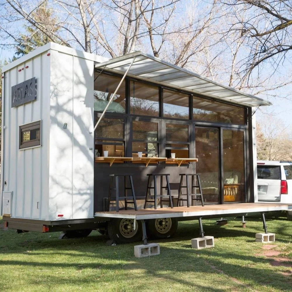 shipping container trailer with container house on wheels, View