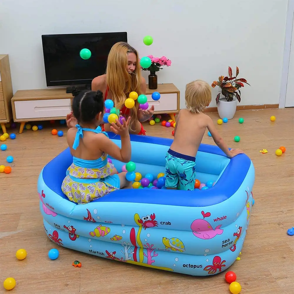 Inflatable Rainbow Swimming Pool Above Ground Pool For Children Kids Portable Pool Sunset Glow Three Rings Soft Inflatable Floor