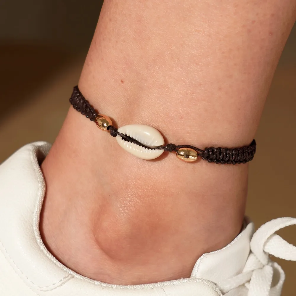 Simple Handicraft Weaving Shell Conch Brown Rope Chain Metal Ball Anklet  Bracelet - Buy Shell Anklet,Fashion Design Anklets,Braided Bracelet Product  on Alibaba.com