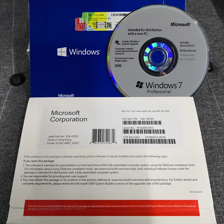 Το λειτουργικό σύστημα Microsoft Windows 7 υπολογιστών υπέρ κιβώτιο cOem περιέχει την αυτοκόλλητη ετικέττα DVD COA
