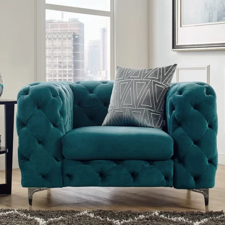 Living Room Furniture Classic Fabric Sectional Green Velvet Chesterfield Sofa