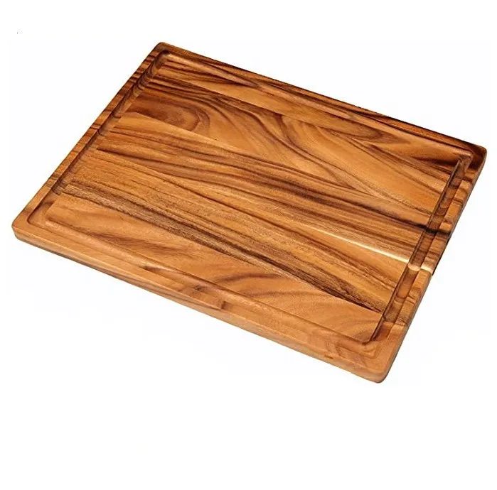 Handmade Acacia Wood Cutting Board With Drip Edge,Thick Solid Wood