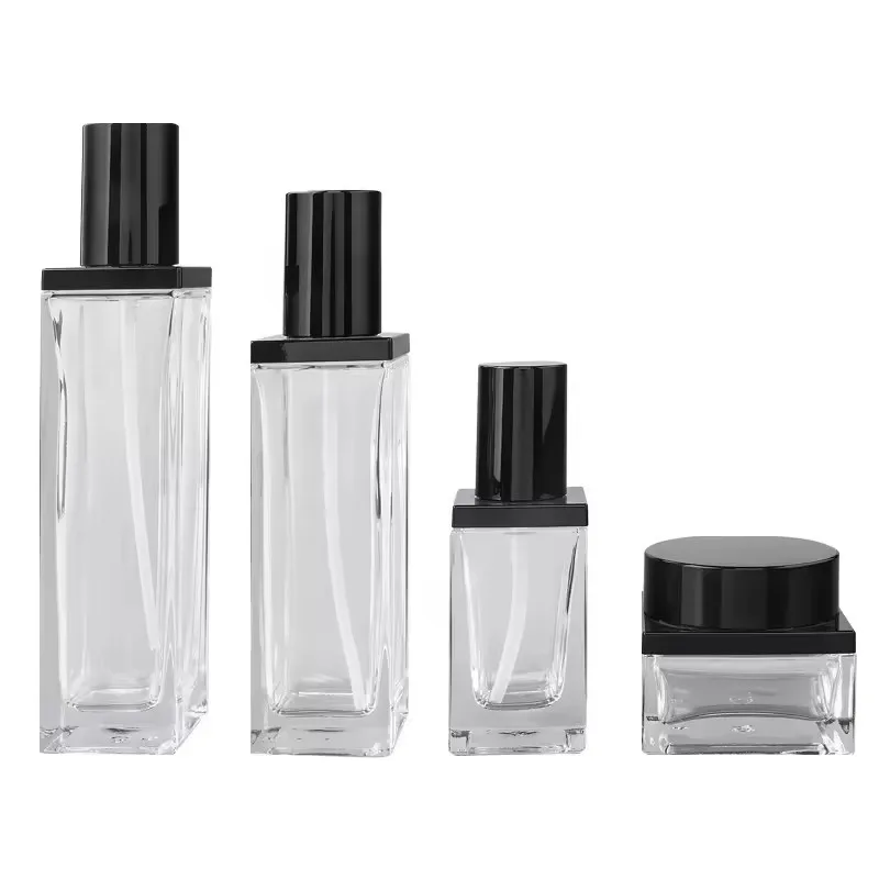 Supplier  Innovative new style skincare packaging container cosmetic square glass bottle set 30g50g40ml100ml120ml details