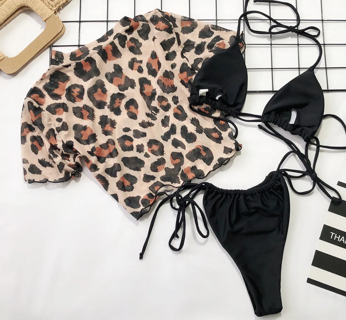 Tankini Imprimé Léopard Short À Cordon & Deux Pièces