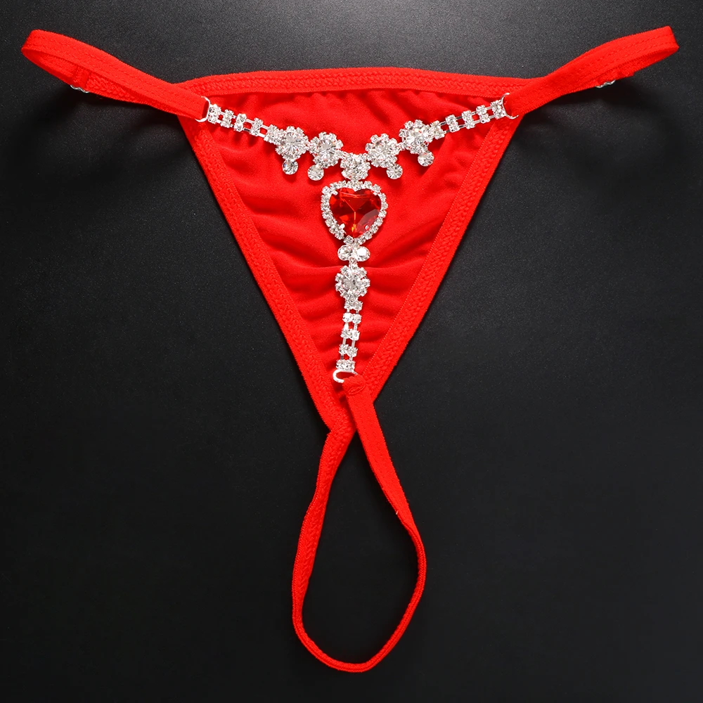 Stonefans Red Shine Strap Crystal Body Chain Rhinestone Thong Panties Women Bikini Body Jewelry 8431
