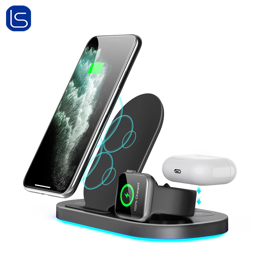 New Popular Charge Stand 10W Charging Dock Led Desk Lamp 15W 3 In 1 Cell Phone Qi Fast Wireless Charger For iPhone