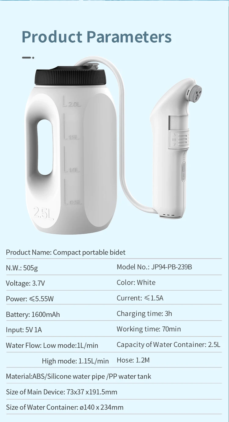 Camping Accessories Travel Hand Held Pressure Bidet Sprayer Portable Electric Shattaf for Personal Cleaning Hygiene Care manufacture