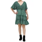 Summer wrapped neck short flare sleeves knee length flower printing ladies plus size printing dress