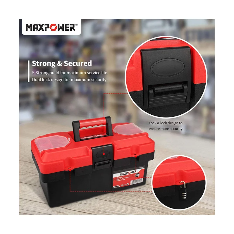 Maxpower 14 Inch Red Portable Plastic Tool Boxes With Removable Tray