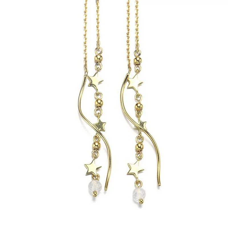 
Moonstone Beads Real 9K Fine Jewelry Long Gold Chain Earring Online Order Fast Shipping 