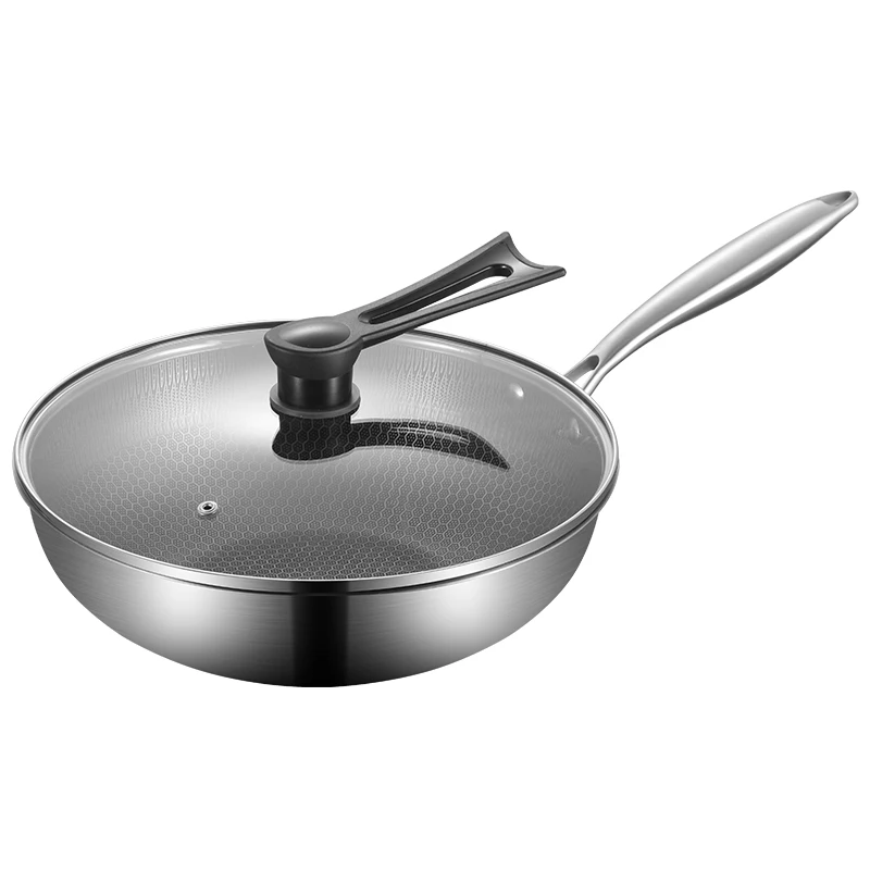 Best Selling Pure Cooking Steak Induction Fry Pan With Glass Lid Wok