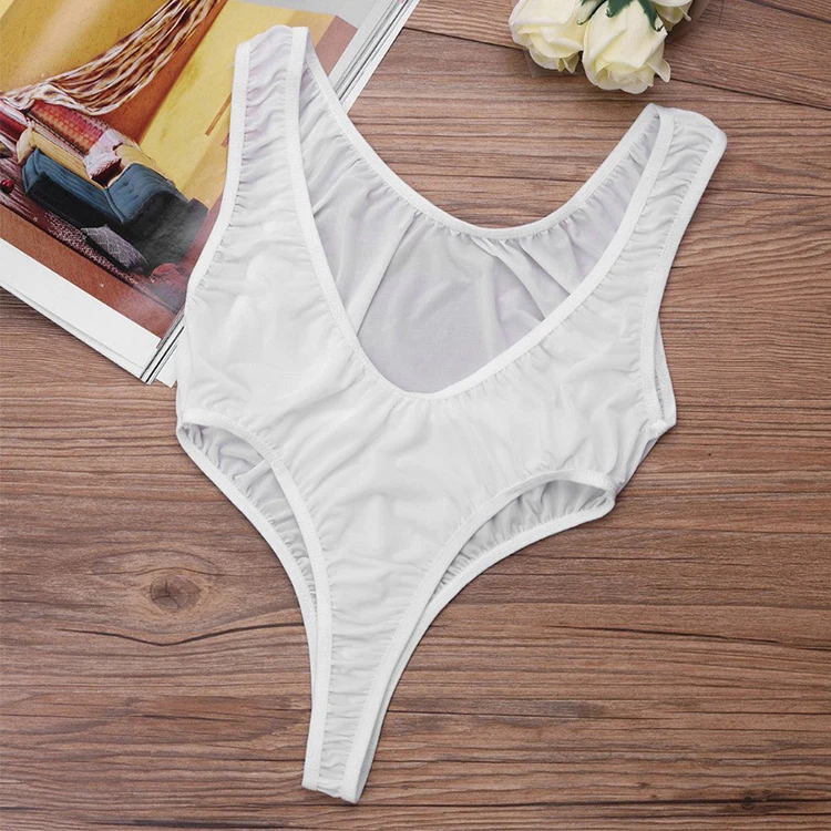 Hot Sell Sexy Girls Solid White One Piece Semi Transparent Swimsuits