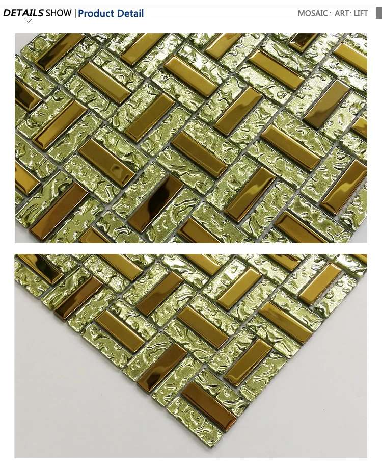 Wholesale price 300X300mm luxury India style golden color glass mosaic tiles for wall decor